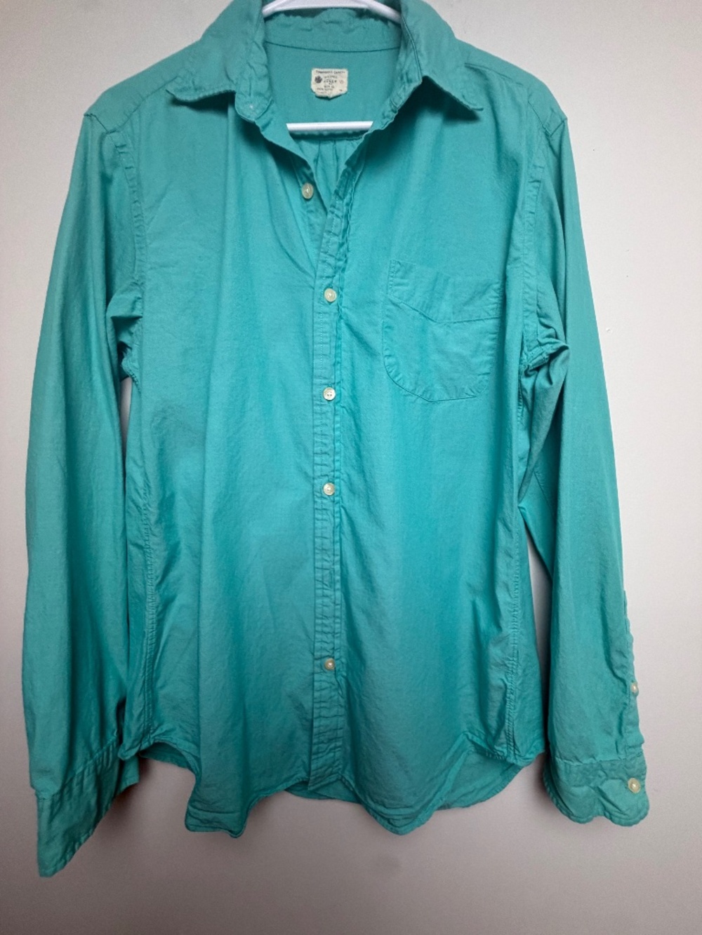 J. Crew Unwashed Oxford Button Down Shirt Teal Green Cotton Size M